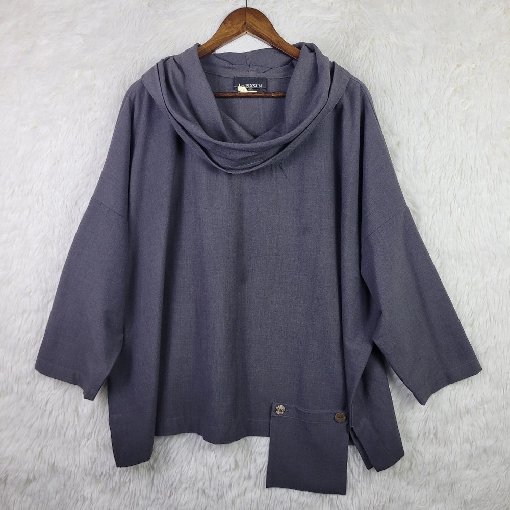 La Fixsun S Gray Cowl Neck Wool Blend Long Sleeve Top Lagenlook‎ Minimalist